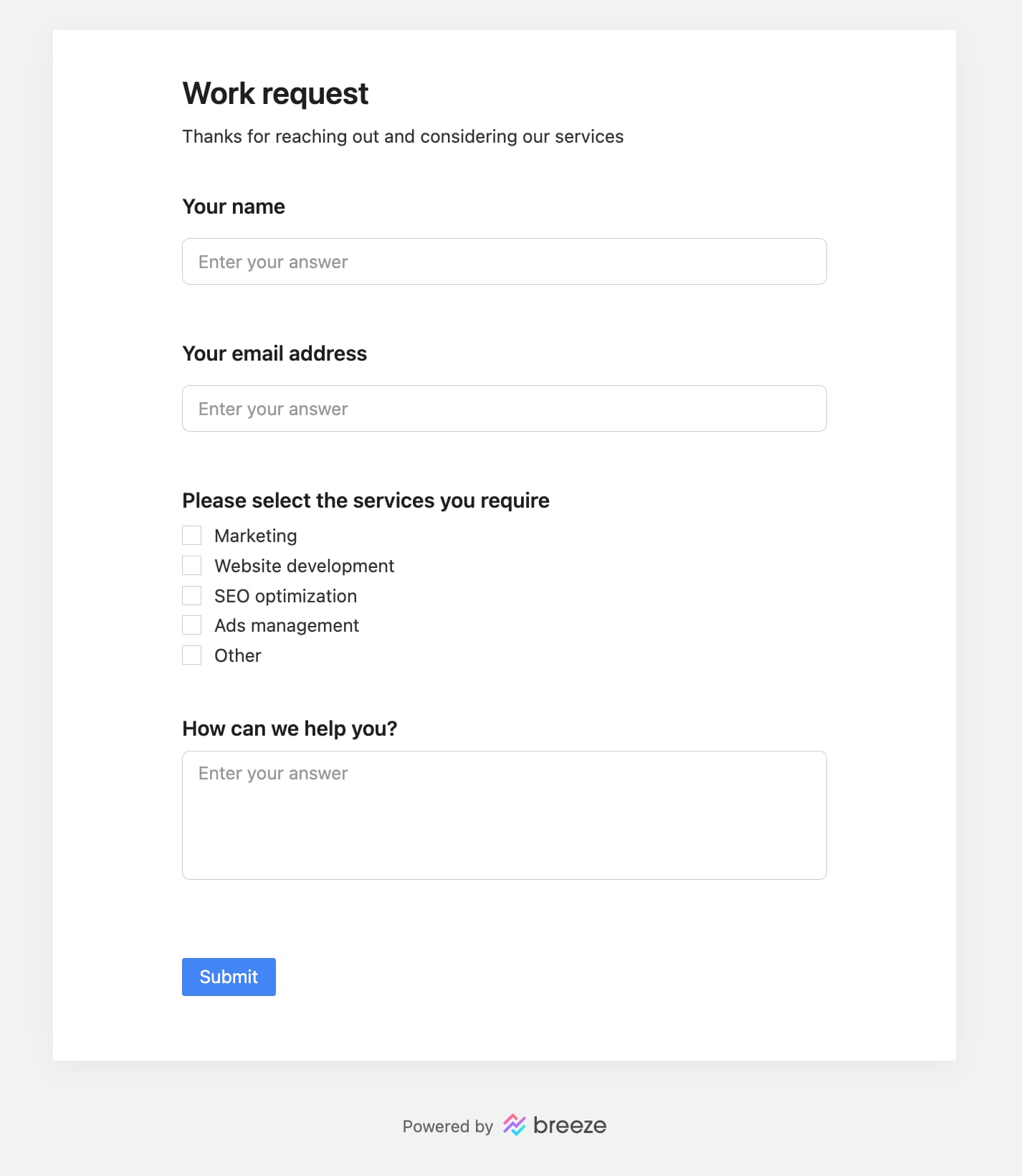 Work request form