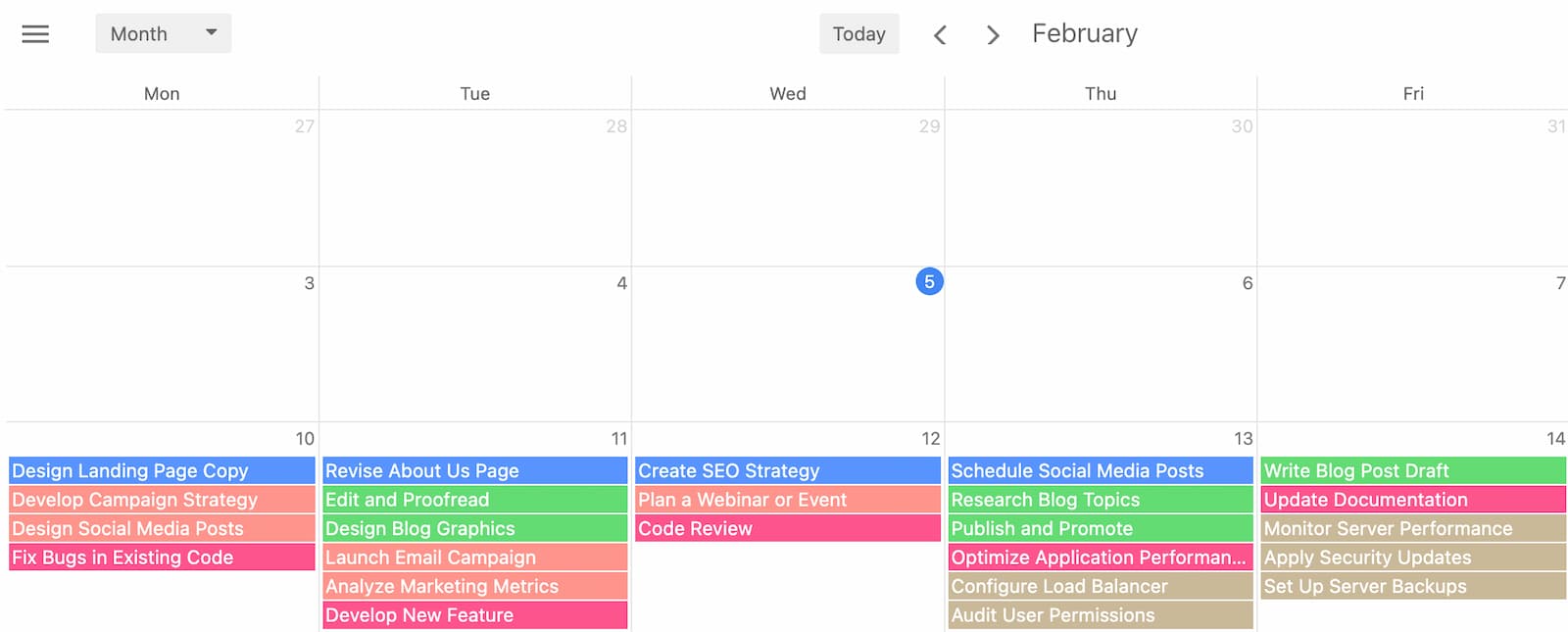 Remote team project calendar