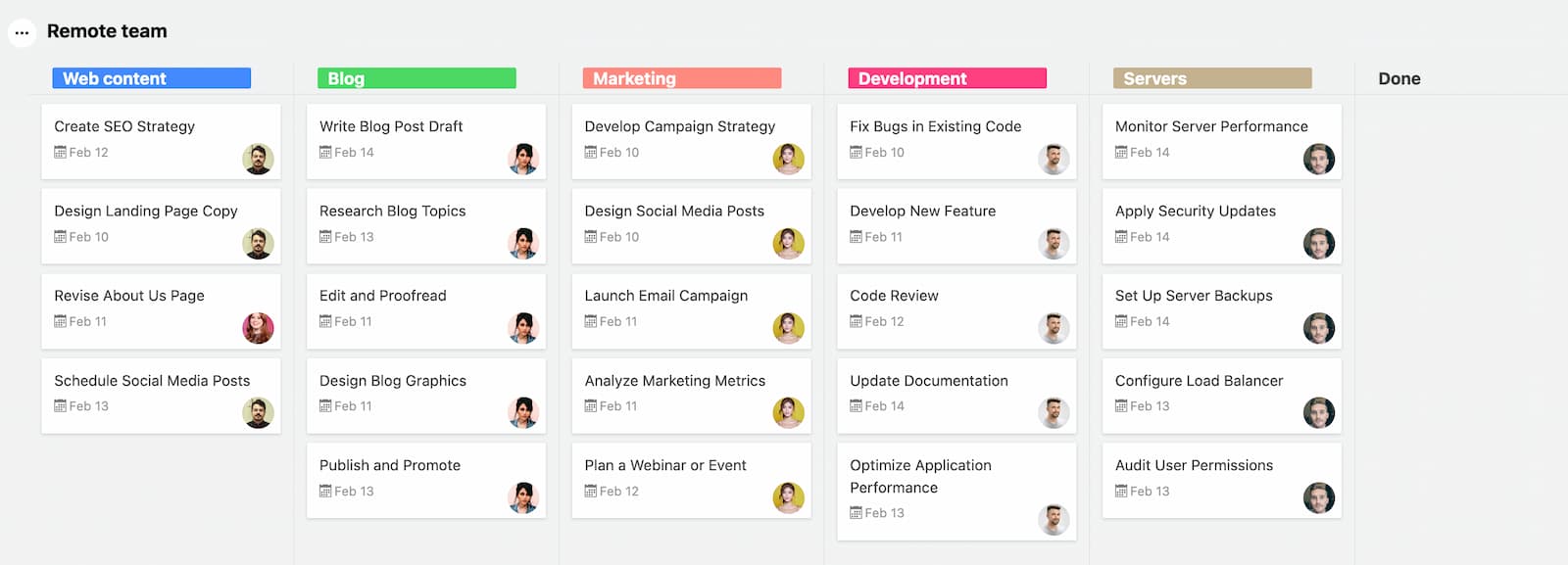 Remote team project board