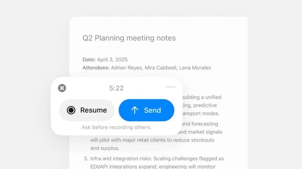 ChatGPT record mode transcribing and summarizing meeting notes