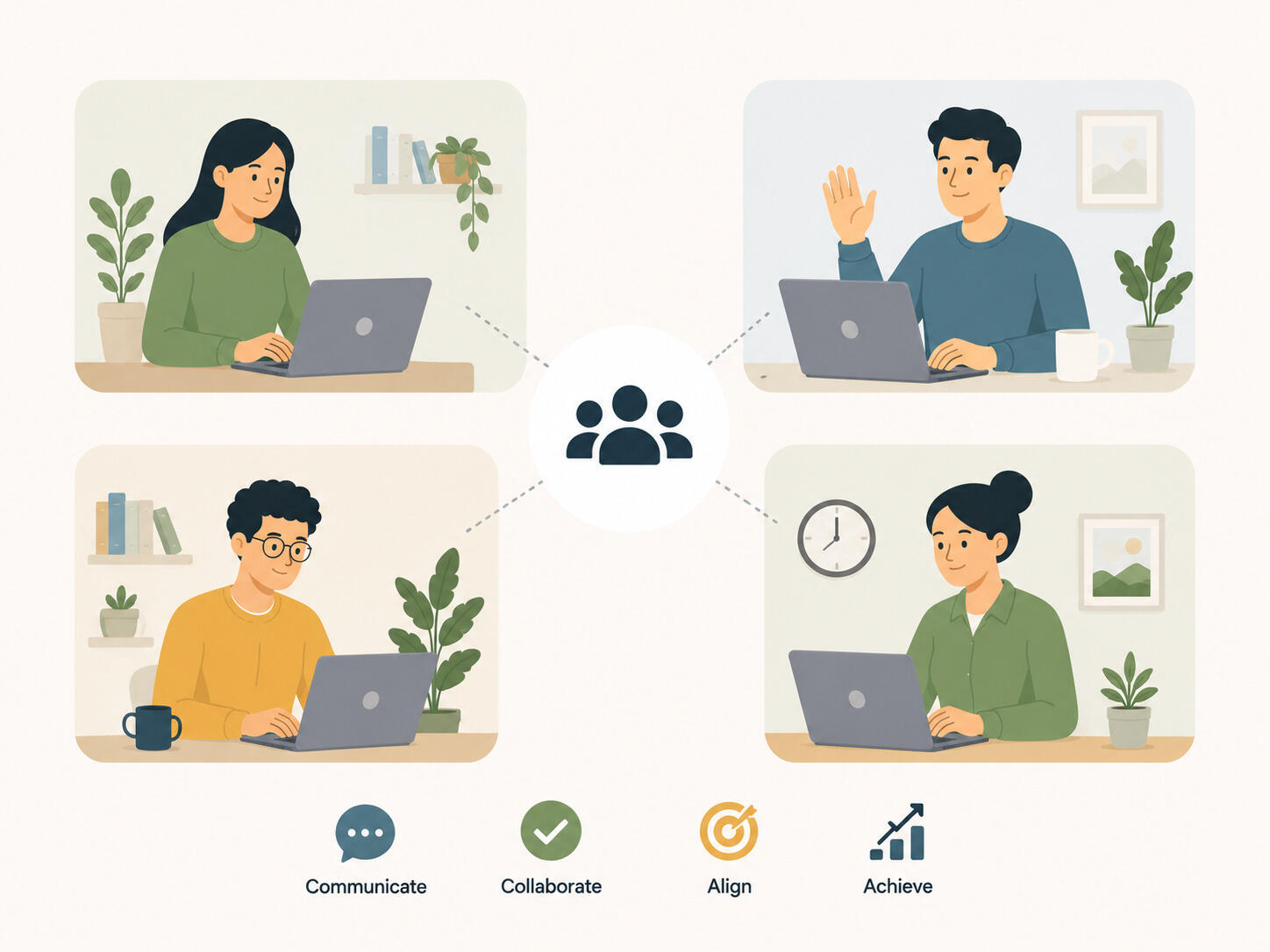 Remote team collaborating on shared project board asynchronously