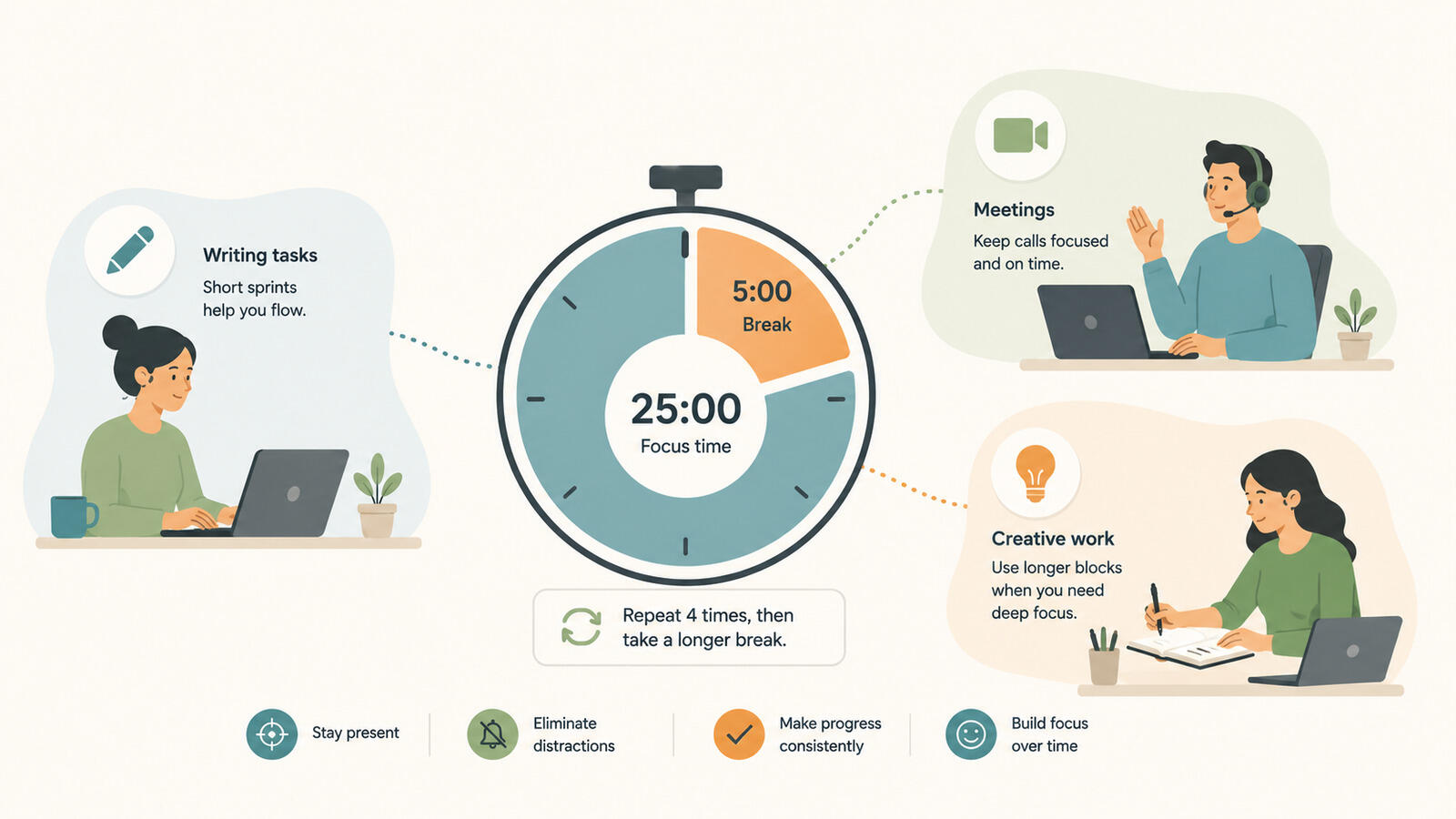 Pomodoro timer and task list for focused work sessions