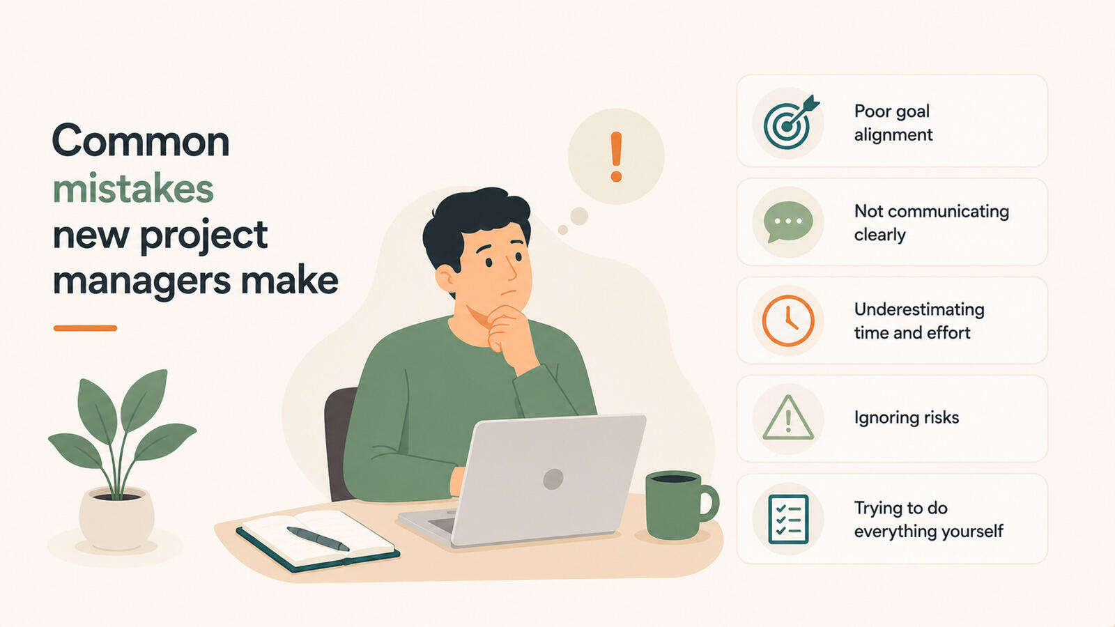 New project manager reviewing project status and avoiding common errors