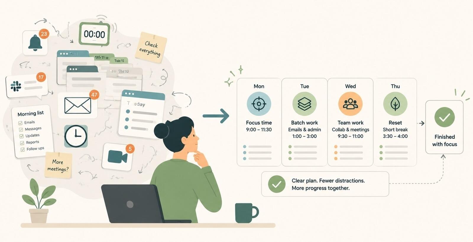 Productivity habits and daily task management board for teams