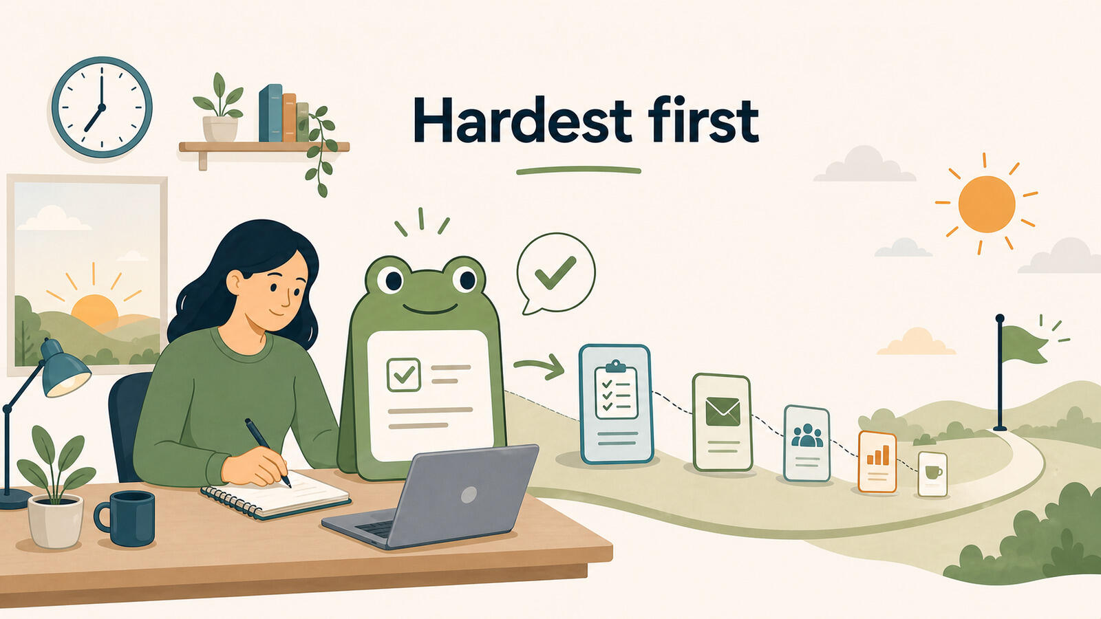 Eat the frog: doing your hardest task first thing in the morning