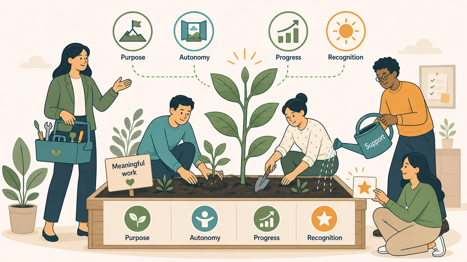 A manager motivating their team through clear goals and recognition