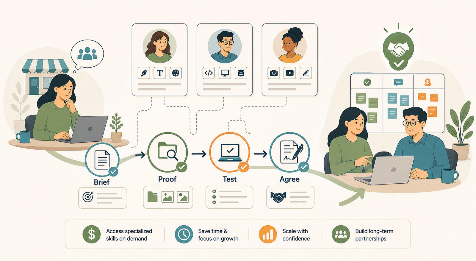 A freelancer working at a laptop on a project for a small business