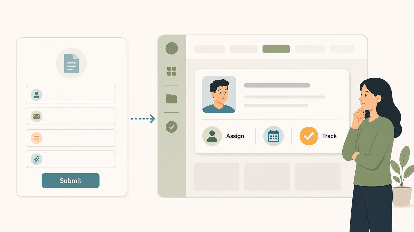 Online forms feeding clean requests into a project management board
