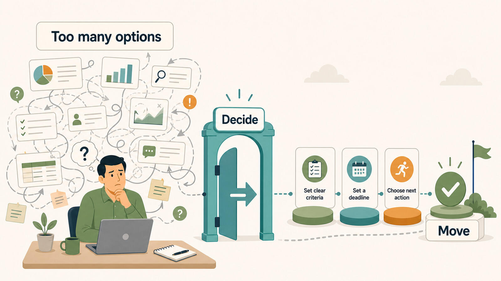 A team stuck overthinking a decision, an example of analysis paralysis in project management