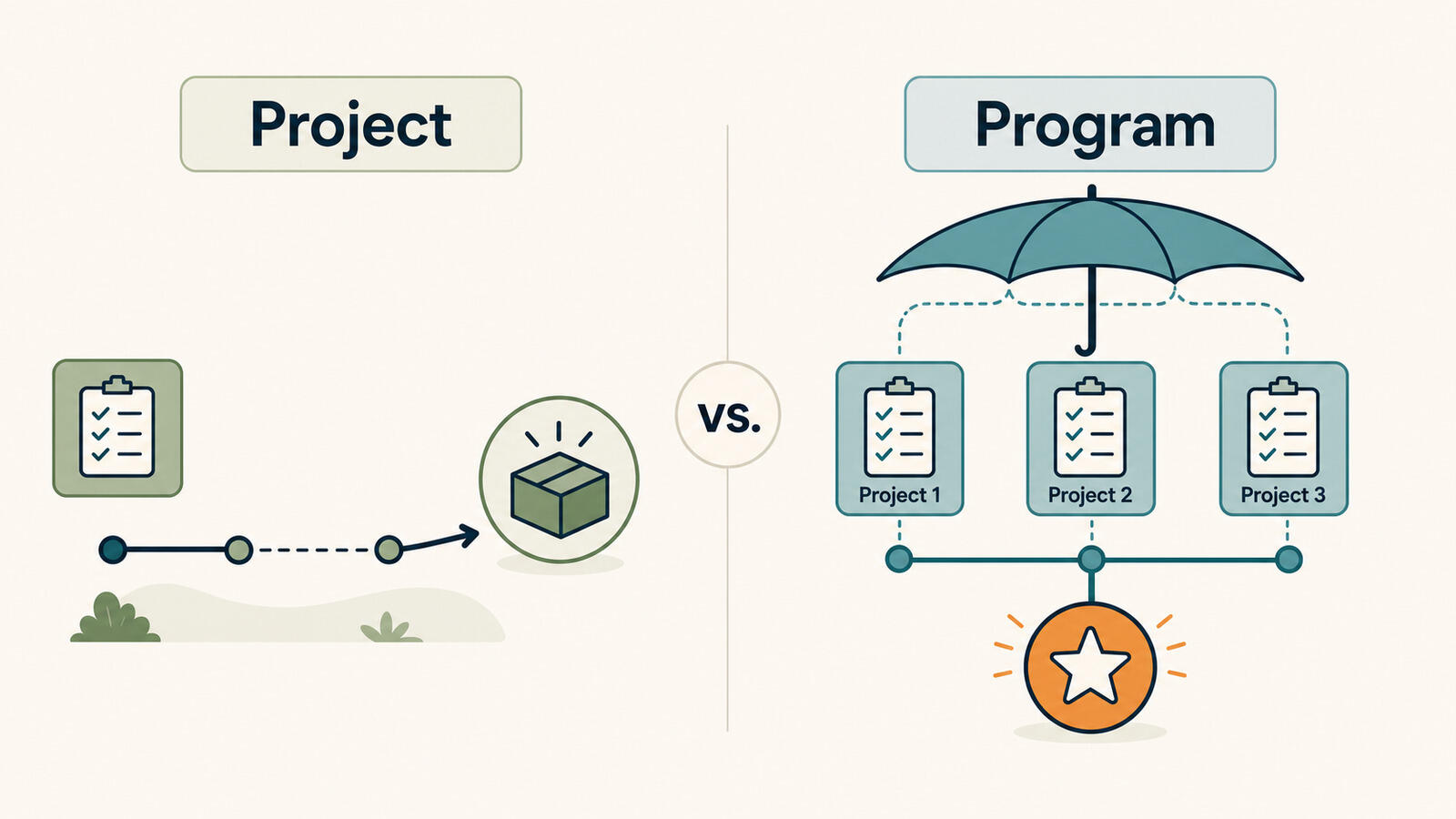 Program management versus project management compared side by side