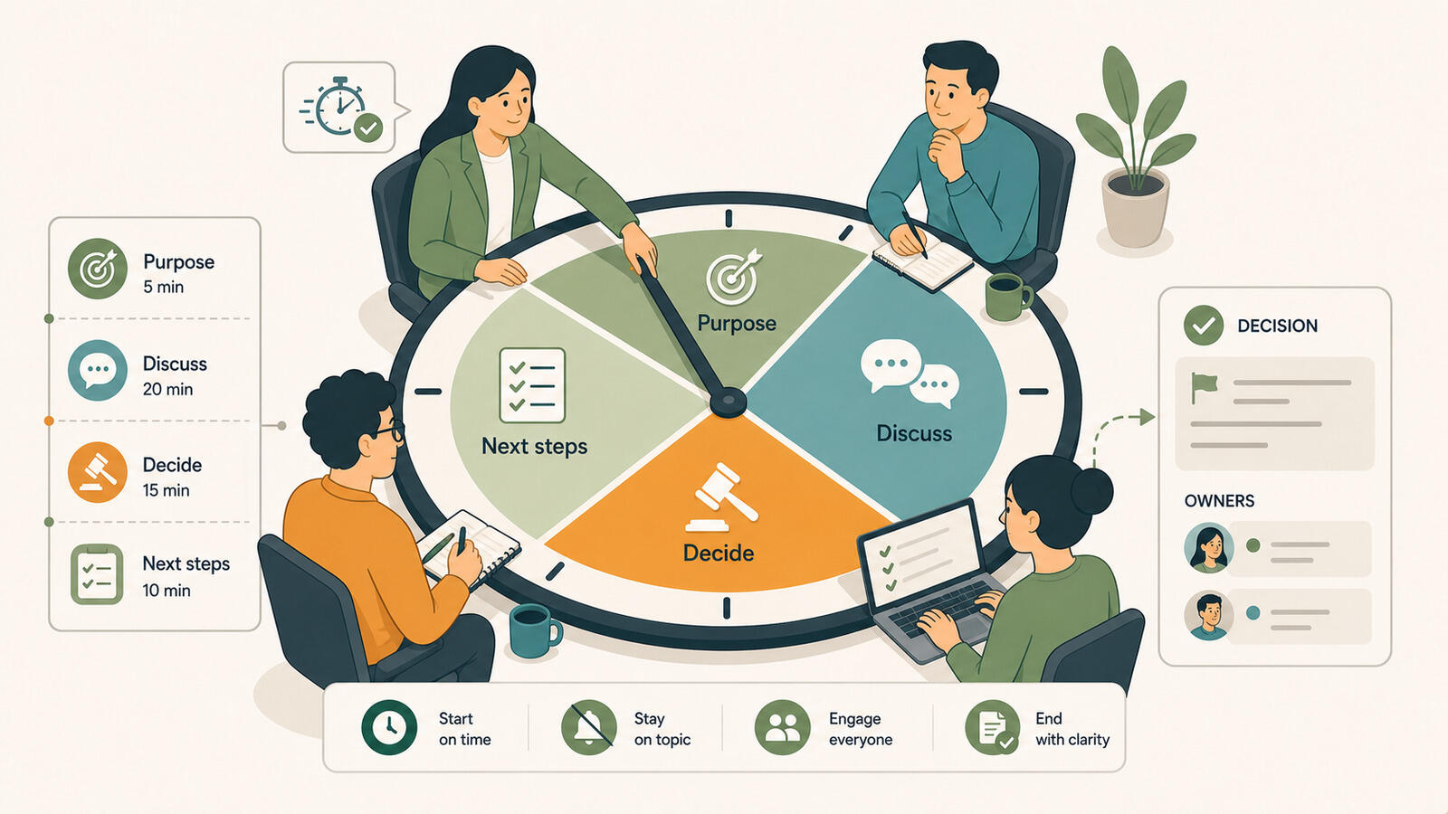 A team running a focused, well-managed meeting around a table