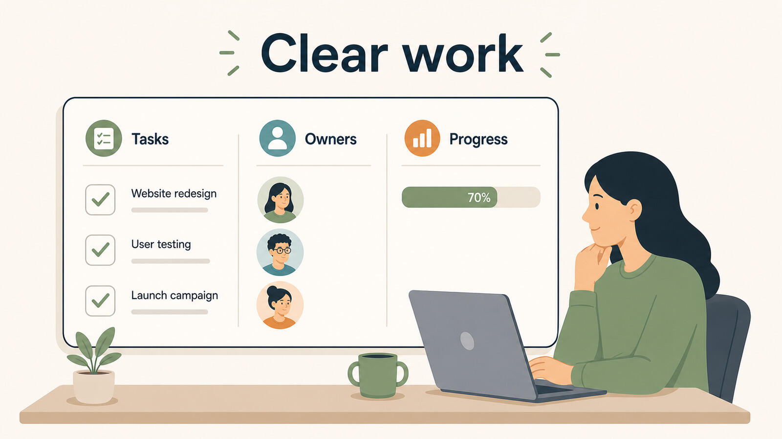 Simple project management software showing tasks on a board