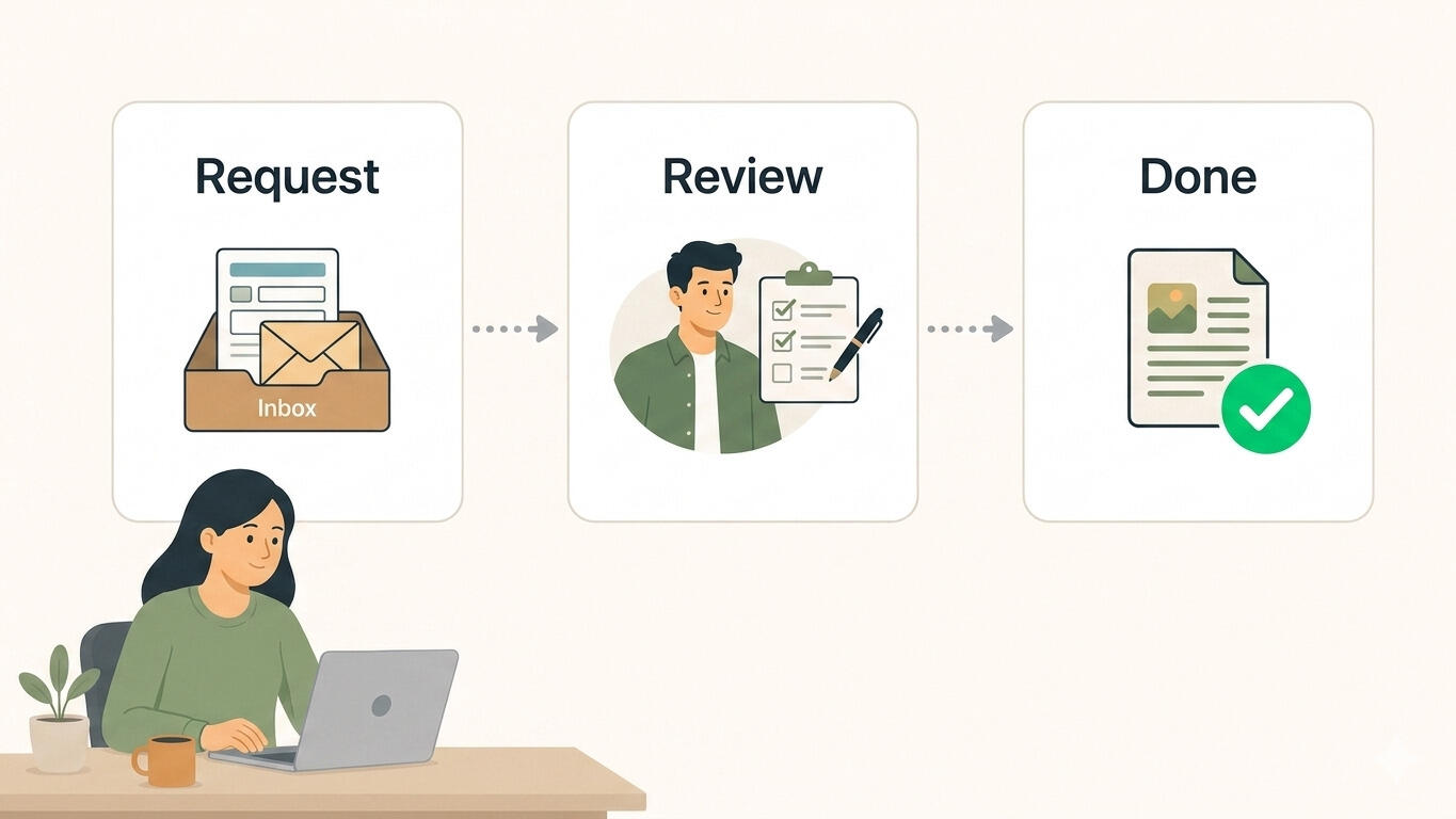 A workflow moving tasks through ordered stages from start to done