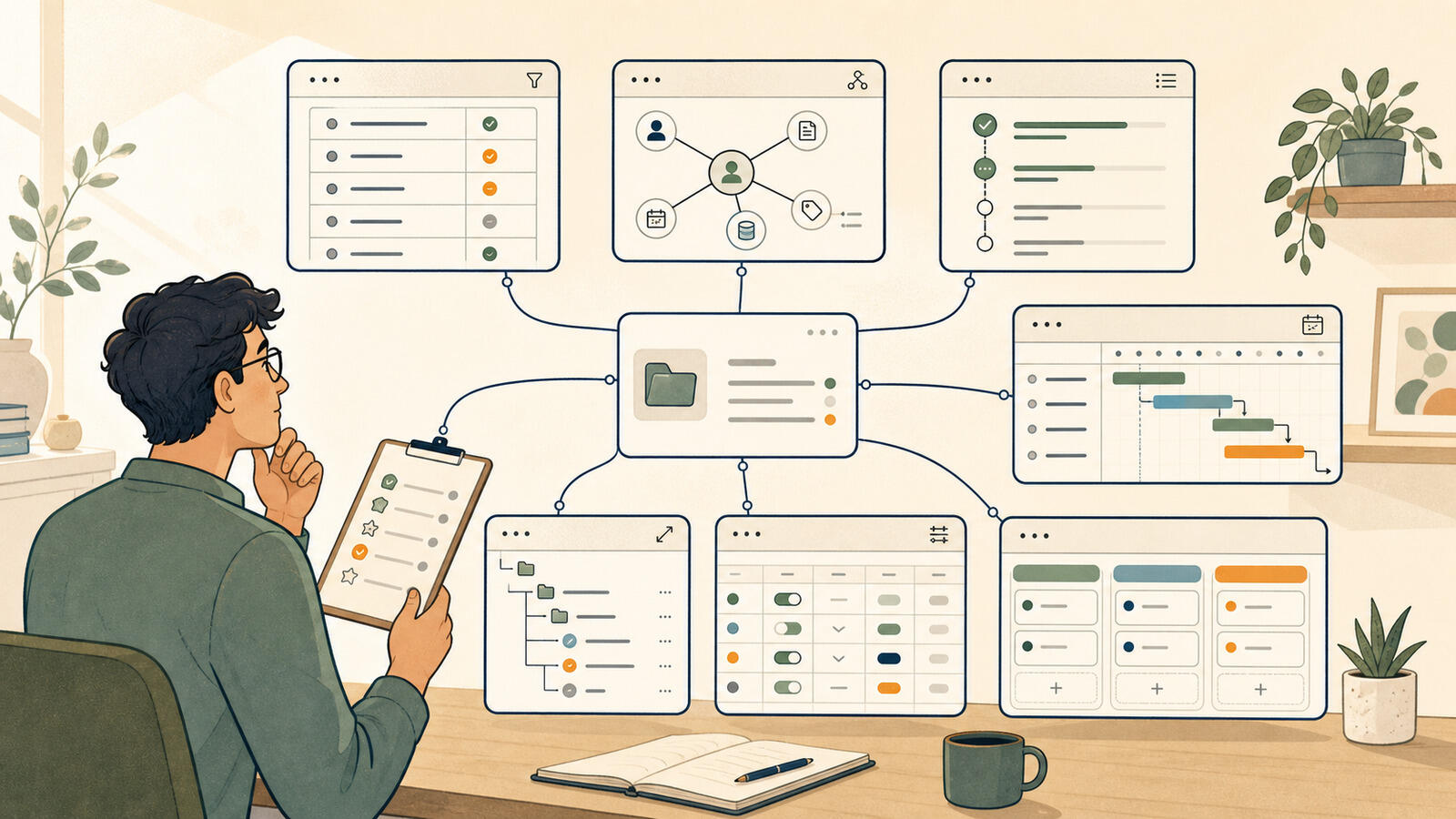 Project manager comparing seven ways to organize the same project