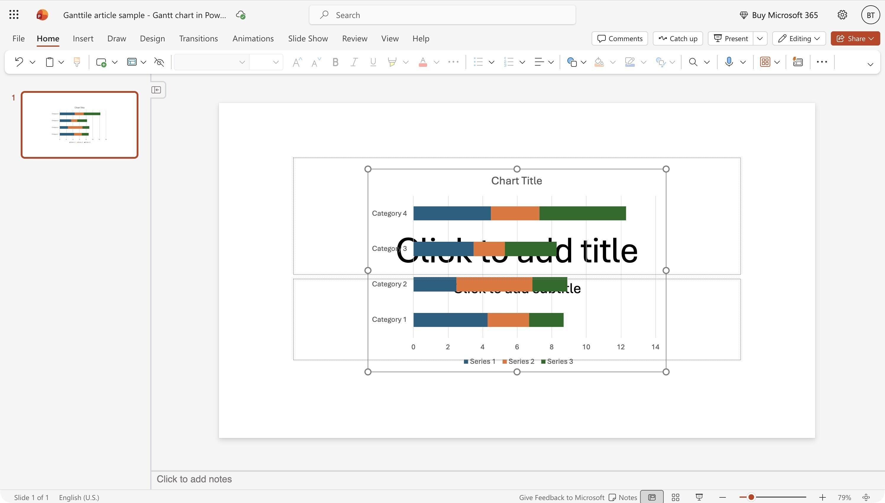 PowerPoint showing the message that a new Excel file was created to hold the chart data